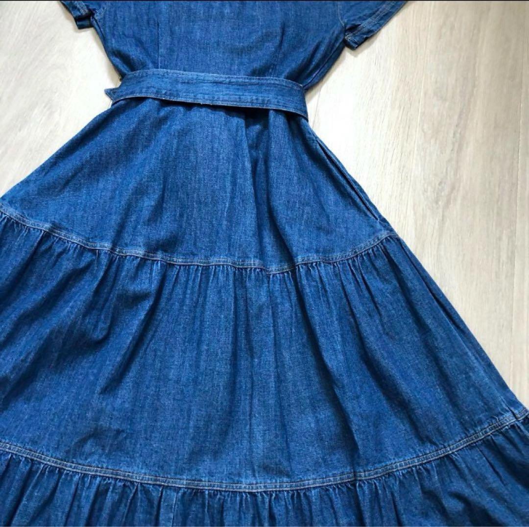 ポロラルフローレン 2ベルデッドティアードコットンドレスSデニムワンピース