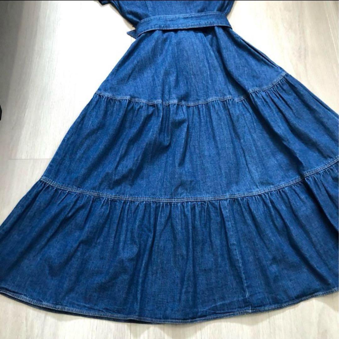 ポロラルフローレン 2ベルデッドティアードコットンドレスSデニムワンピース