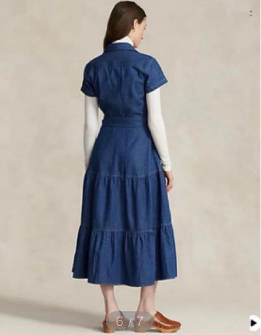 ポロラルフローレン 2ベルデッドティアードコットンドレスSデニムワンピース