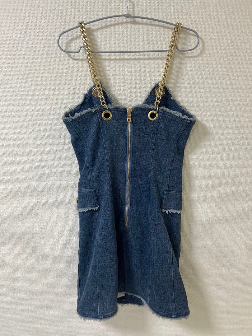 BALMAIN バルマン デニム ワンピース ドレス オーバーオール チェーン