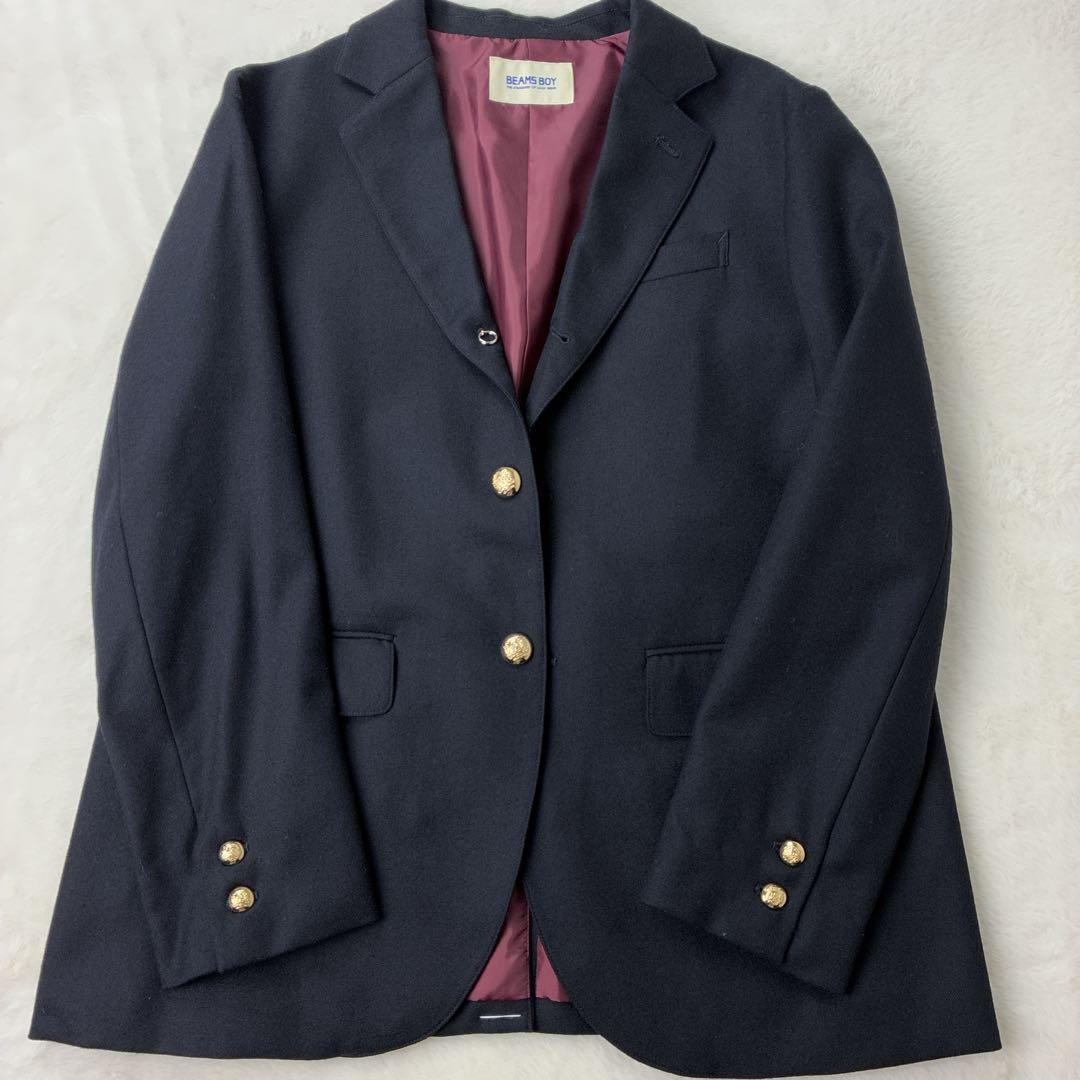 【美品】BEAMS BOY 金ボタン 紺ブレザー ジャケット ウール99% 紺色