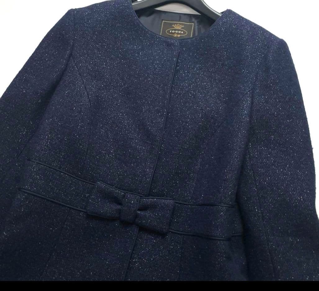 リ*ー様 TOCCA ロングコート　ネイビー リボン カシミヤ混　 サイズ0