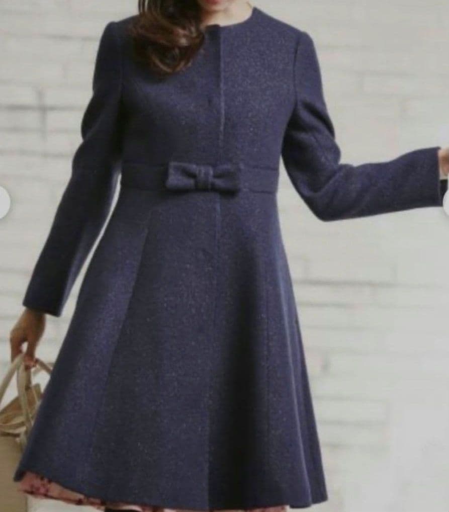 リ*ー様 TOCCA ロングコート　ネイビー リボン カシミヤ混　 サイズ0