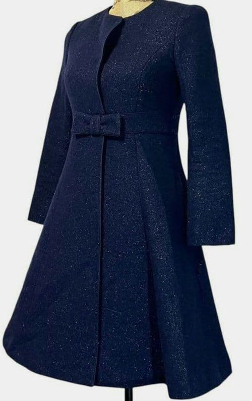 リ*ー様 TOCCA ロングコート　ネイビー リボン カシミヤ混　 サイズ0