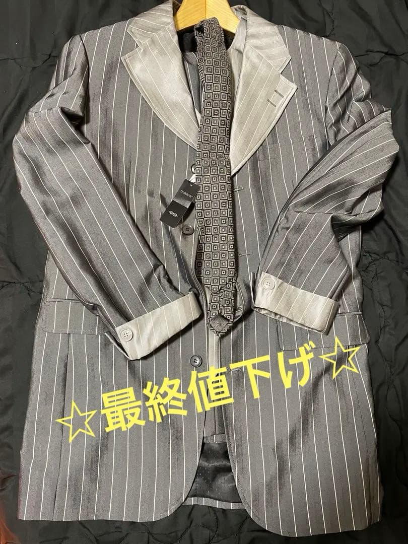 ズートスーツ　グレー ストライプ セット　ダーバンネクタイ付き　Lサイズ