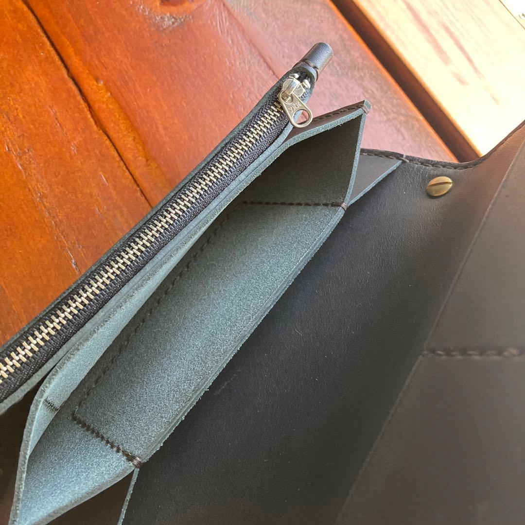 本革　財布　オールレザー　手縫い　レザークラフト ハンドメイド　長財布　黒色