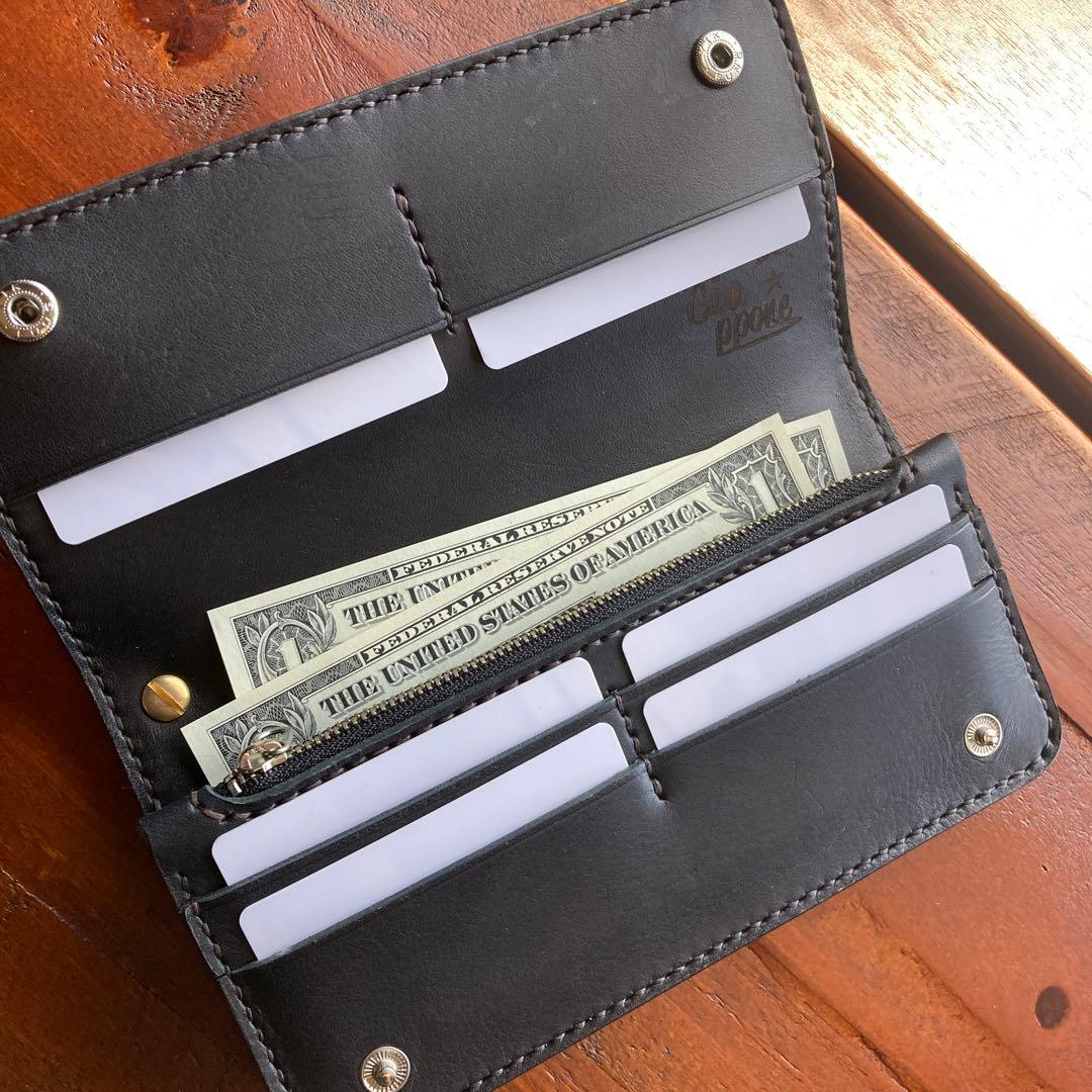 本革　財布　オールレザー　手縫い　レザークラフト ハンドメイド　長財布　黒色