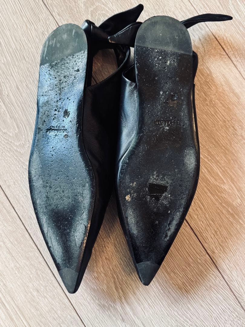 美品【JIL SANDER】ポインテッドトゥバックリボンフラットシューズ24cm