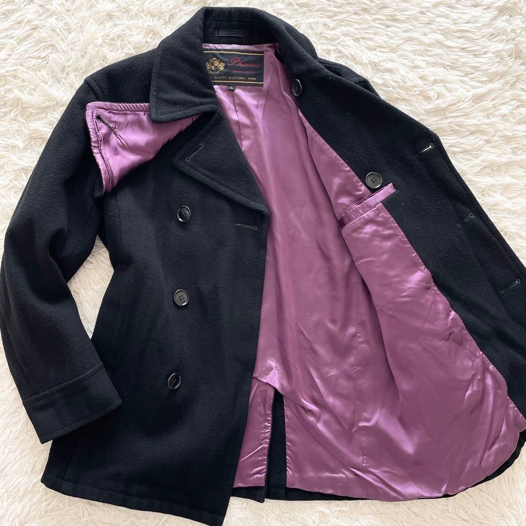 希少 00s Lサイズ フェローズ ピーコート 裏地光沢パープル ブラック