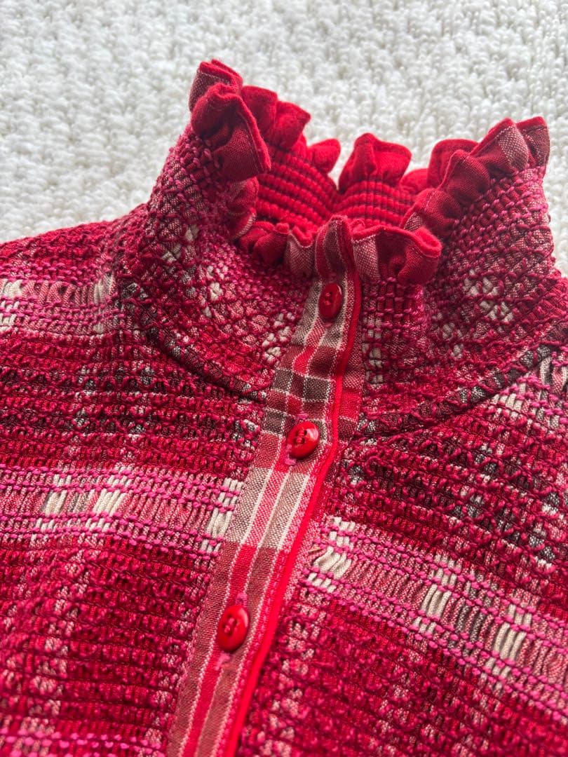 専用 KENZO　ワンピース 赤と白のチェック柄長袖ワンピース