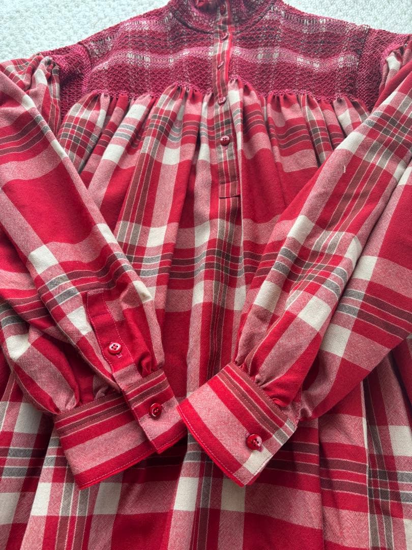 専用 KENZO　ワンピース 赤と白のチェック柄長袖ワンピース