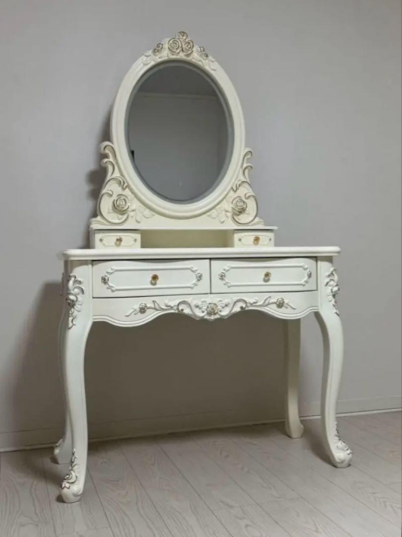 LEDミラー付きロココ調アンティーク可愛いドレッサー化粧台 横幅100cm