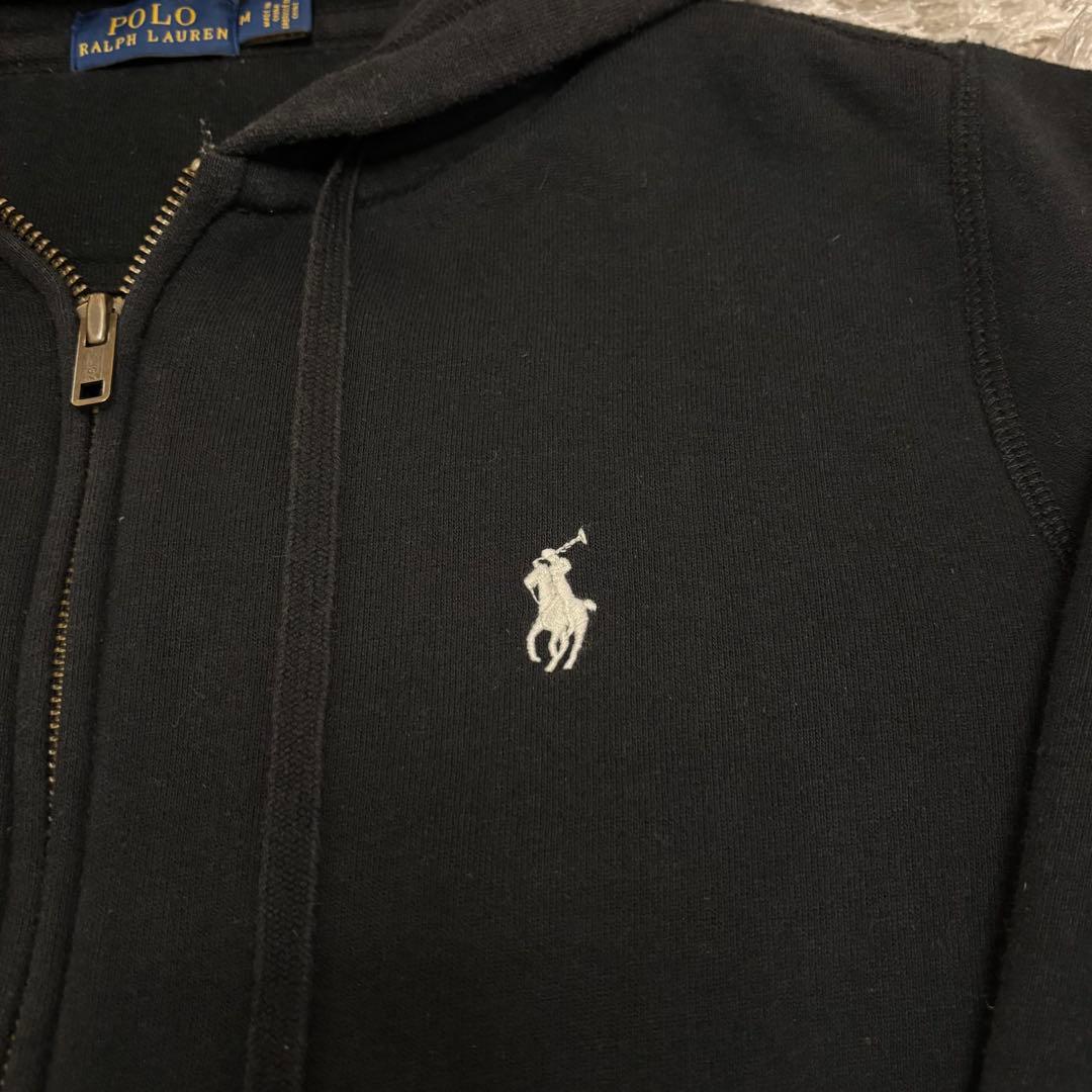 美品☆ポロ・ラルフローレン 黒 フルジップパーカー ブラック 裏起毛 Ｍ