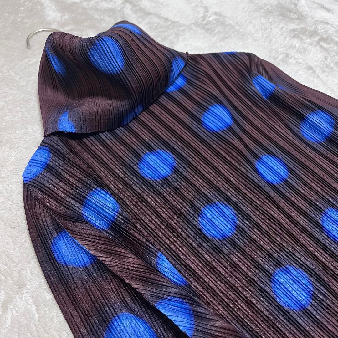 極美品　プリーツプリーズ　イッセイミヤケ　ドット　タートルネック　トップス