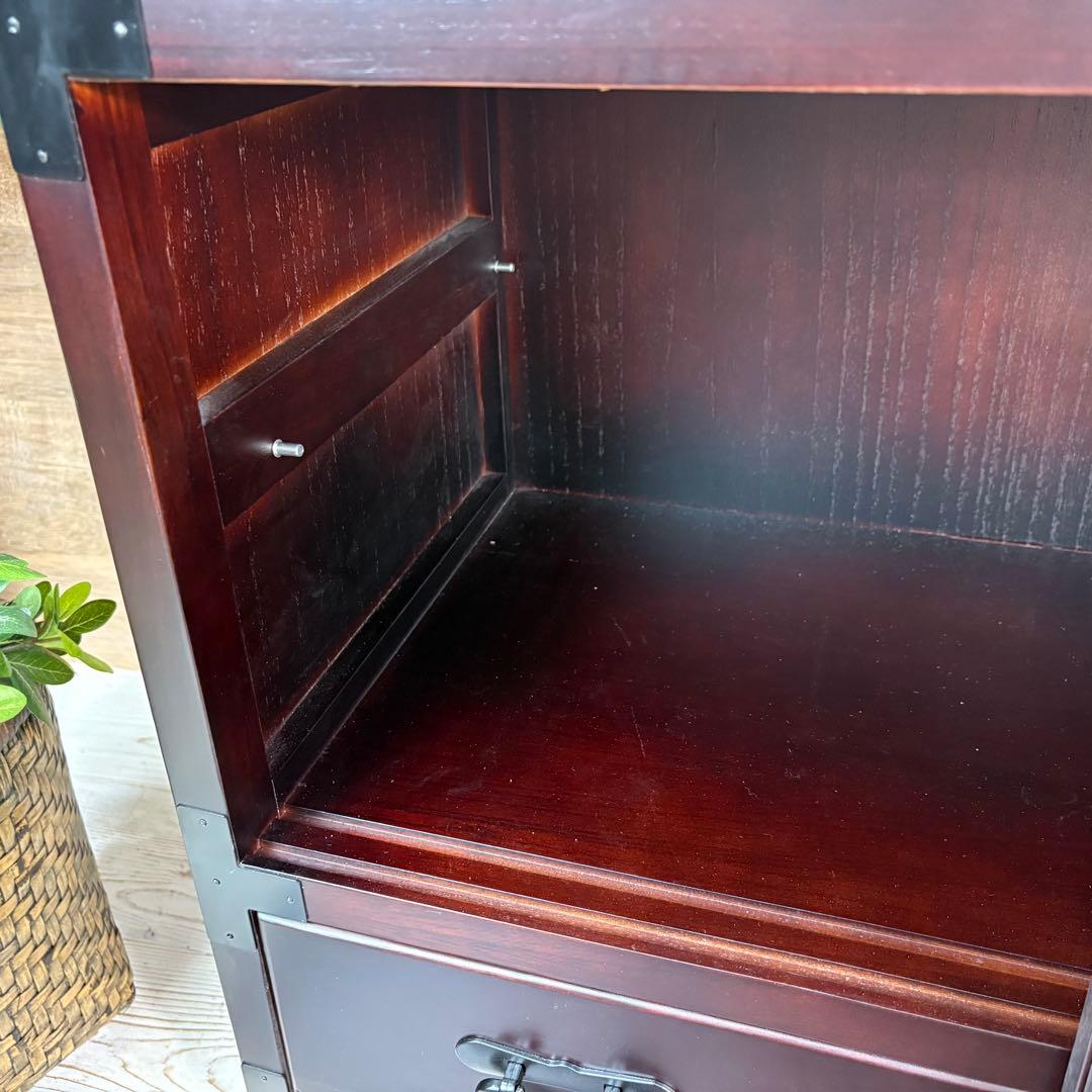 訳あり品！【118】民芸家具木製桐材無垢引き戸チェストタンス木製収納家具和室和風