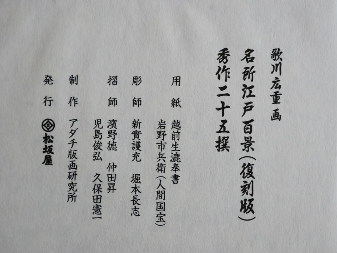 逸品　　松坂屋　広重　名所江戸百景（復刻版）秀作25撰