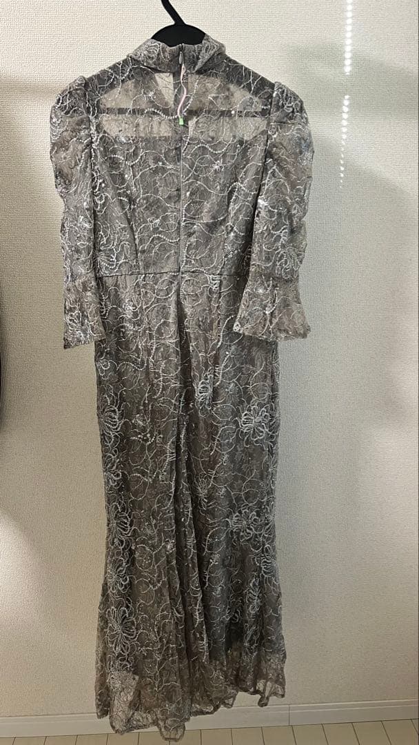 Leja スパンコール花柄刺繍ソフトパフスリーブドレスワンピース