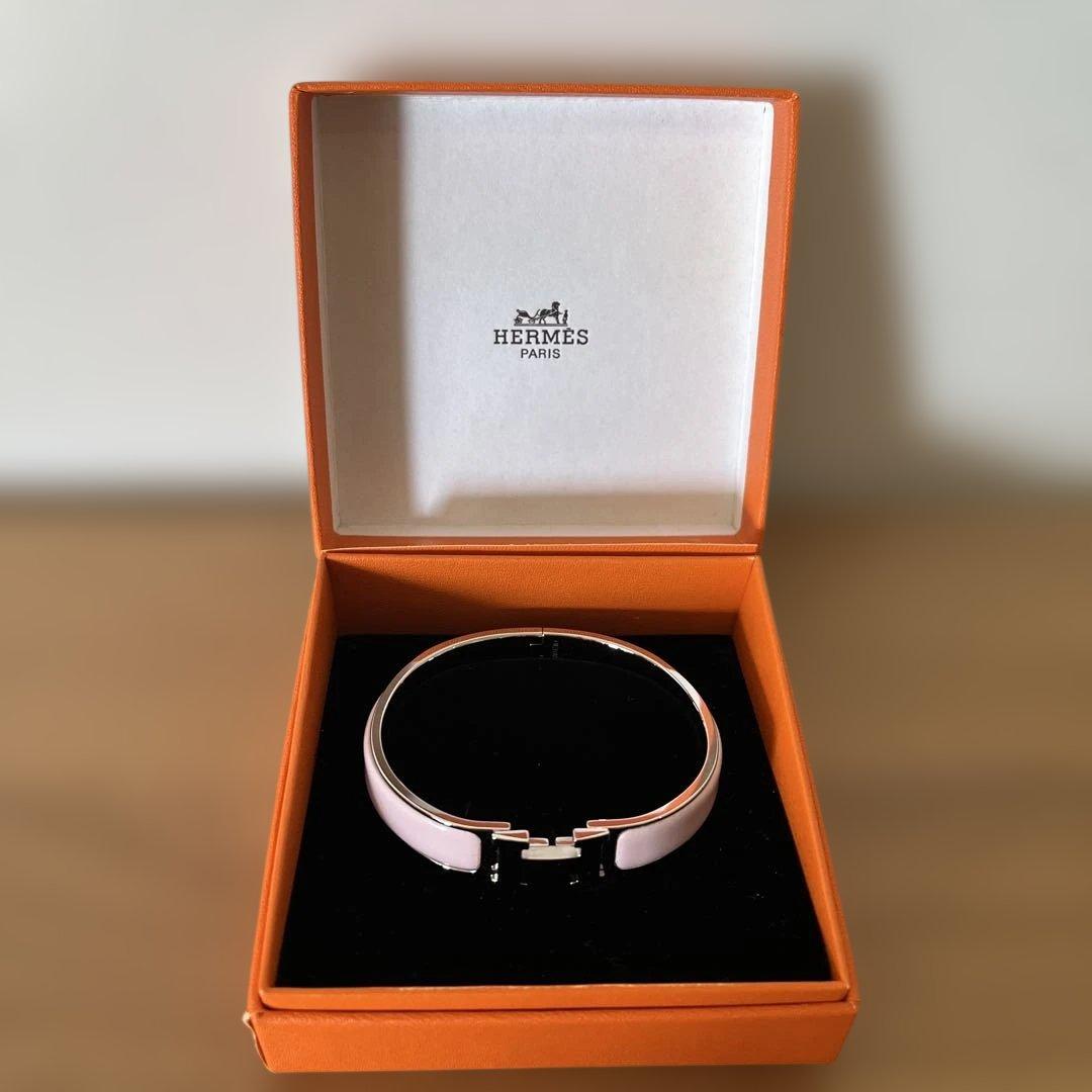 【美品】HERMES クリッククラック Hバングル ピンク×シルバー 袋・箱付き