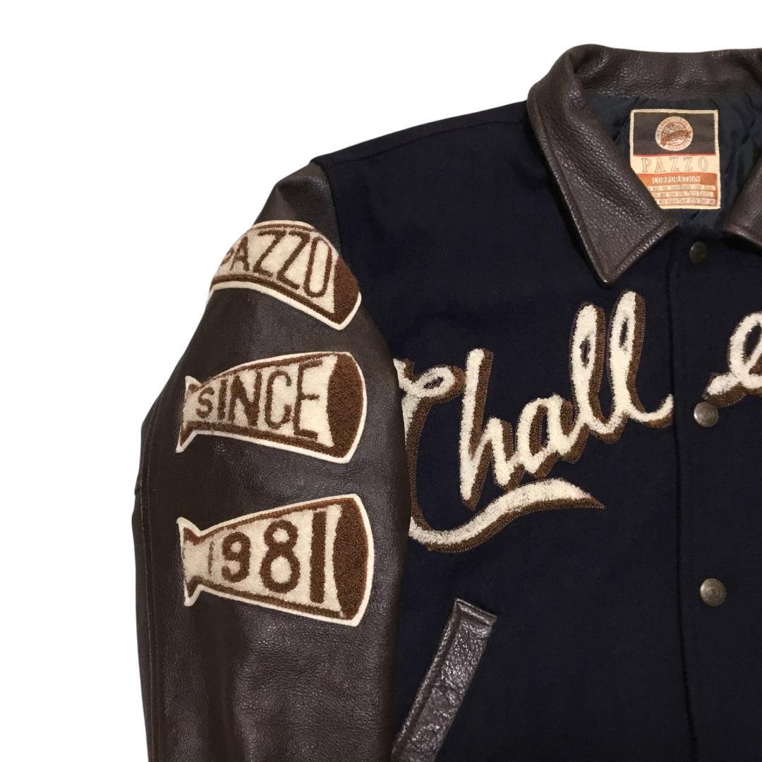 希少80s PAZZO パッゾ フルワッペン 袖レザー スタジアムジャンパー