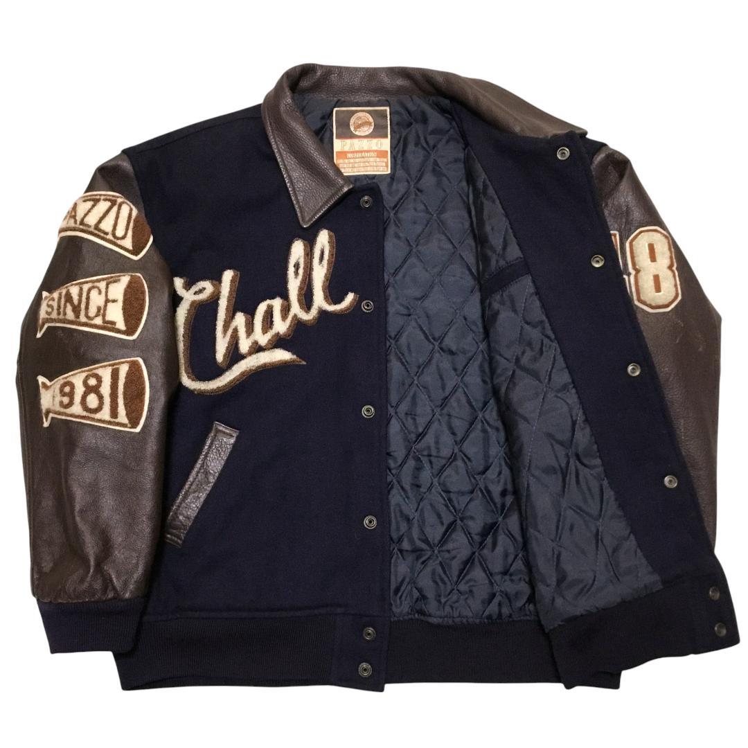 希少80s PAZZO パッゾ フルワッペン 袖レザー スタジアムジャンパー