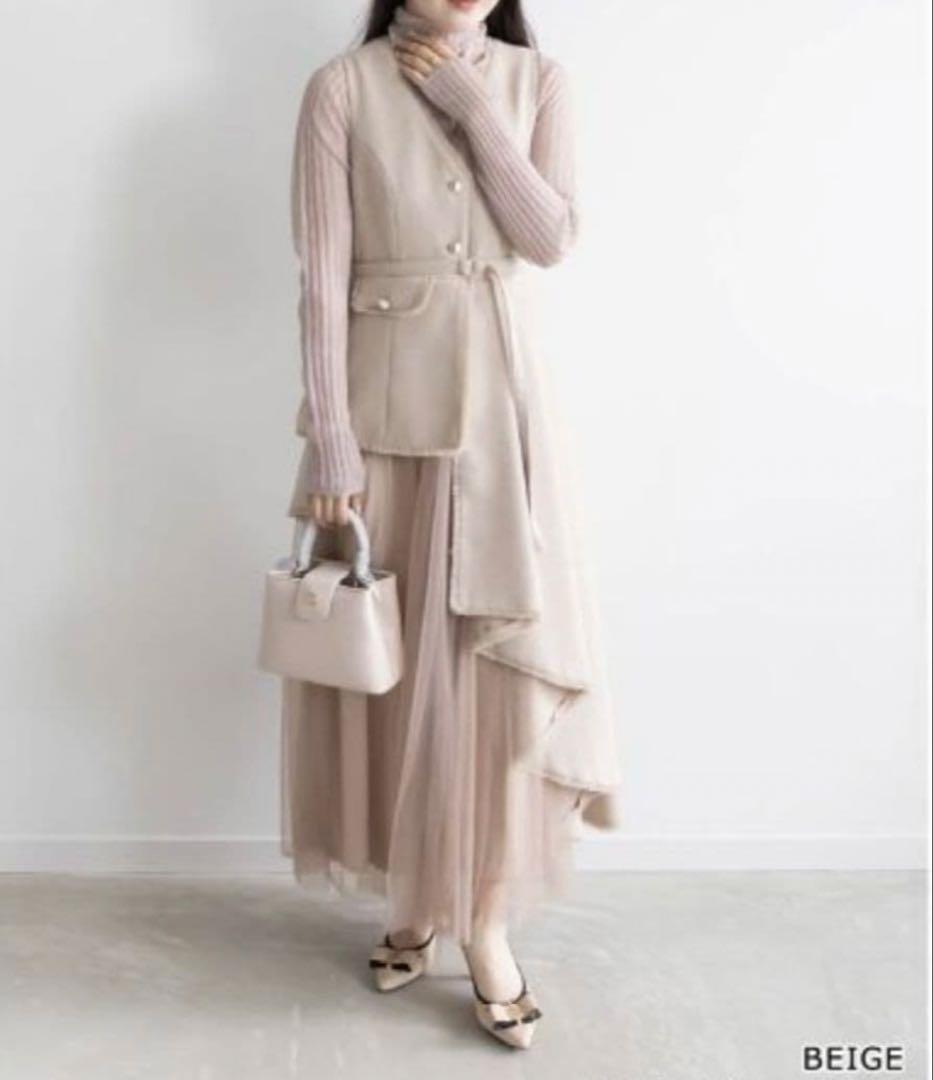 RANDA チュールレイヤードジャケットワンピース