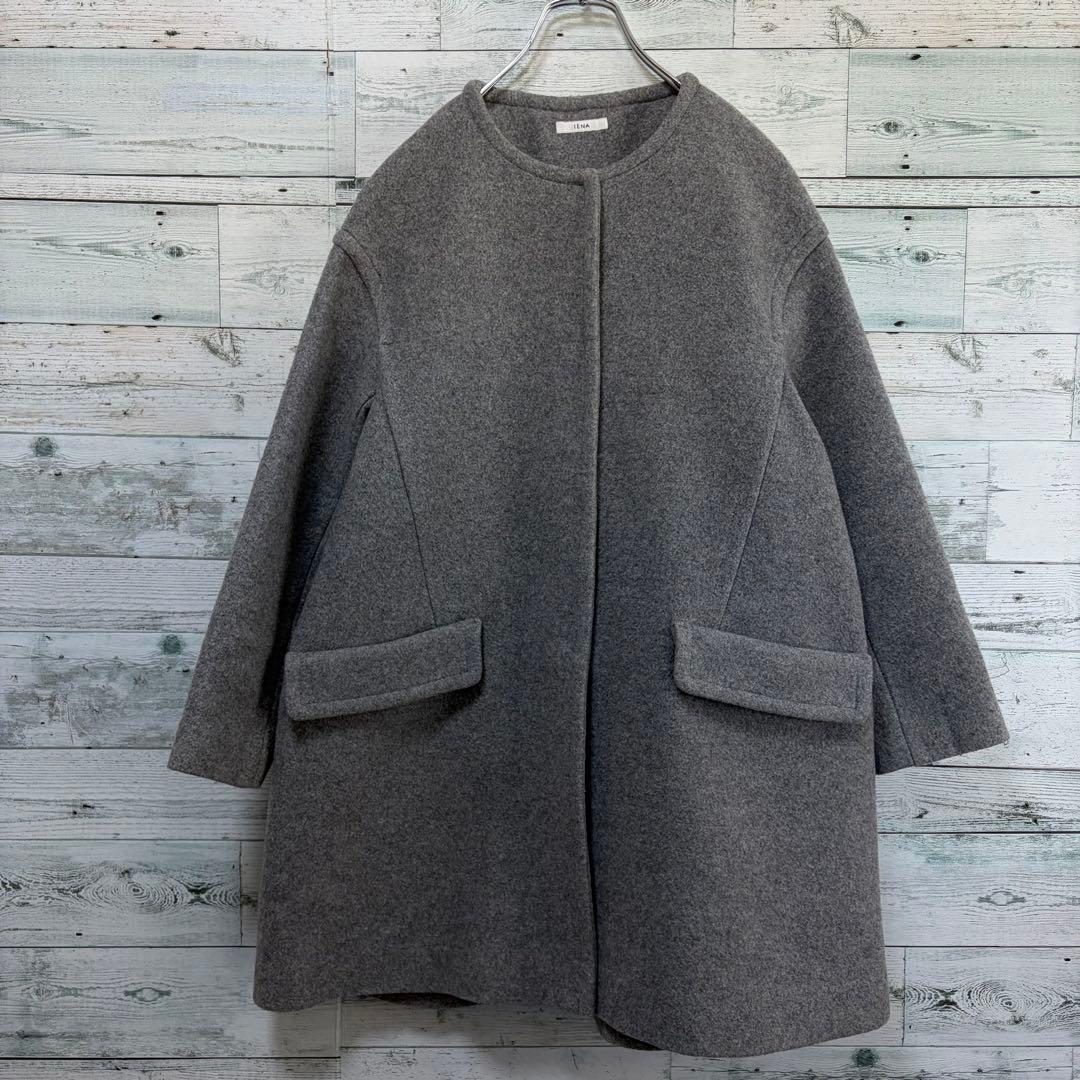 イエナ　IENA オーバーシルエットウールコート　Aライン　グレー　比翼ボタン