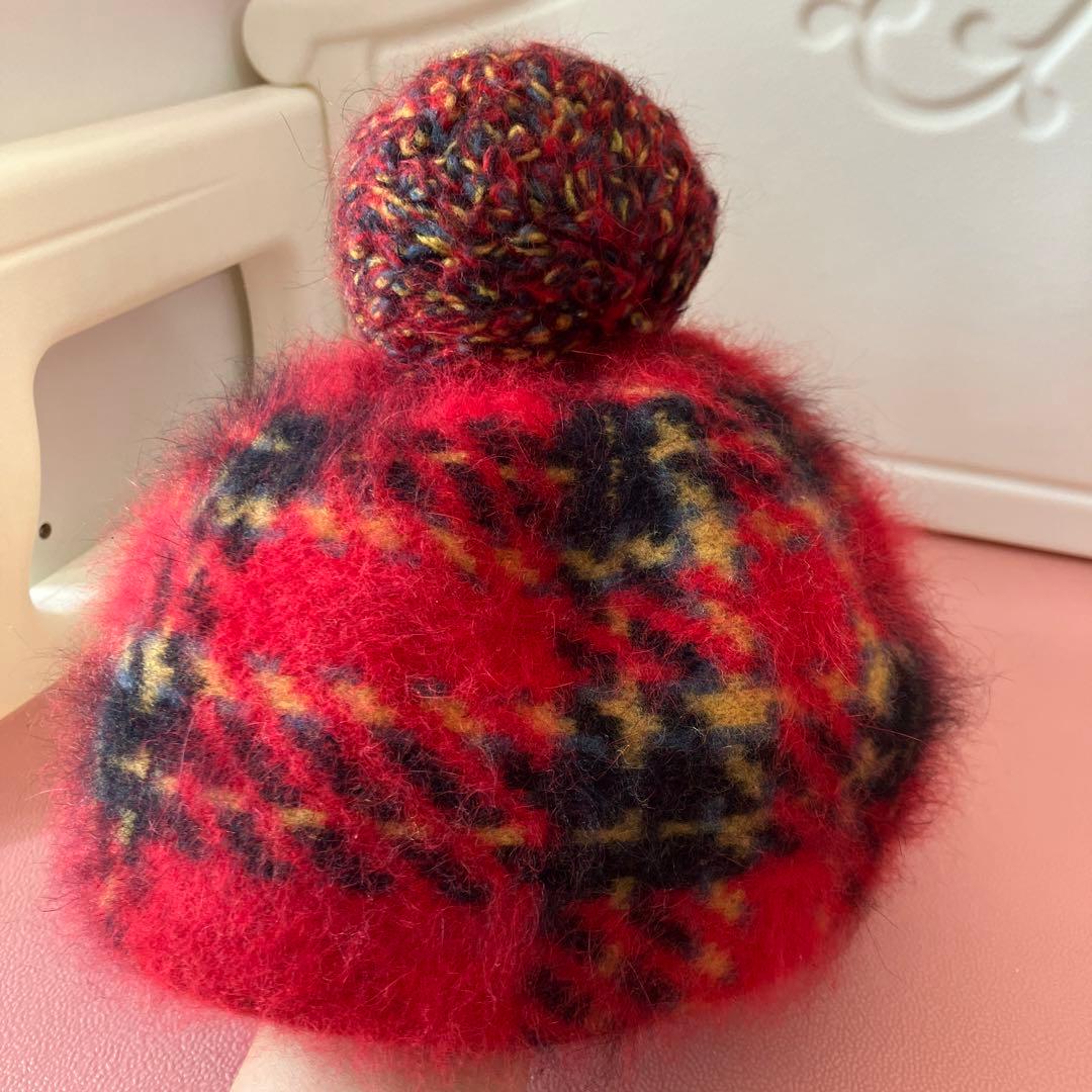 vivienne Westwood ポンポン付き赤黒チェックベレー帽