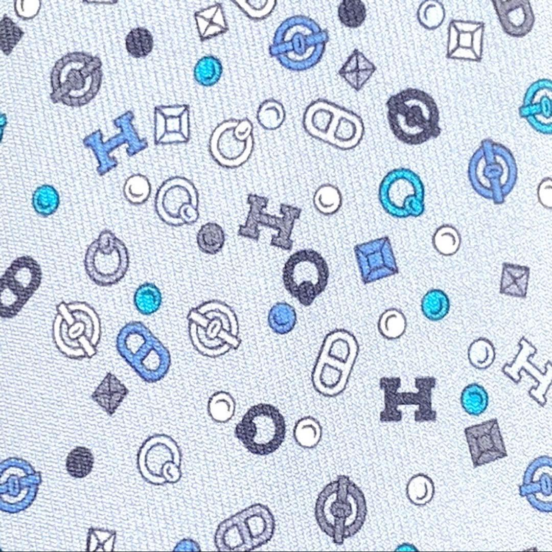 エルメス HERMES シルクツイルタイ カンカイユリ・シャッフル ブルー系