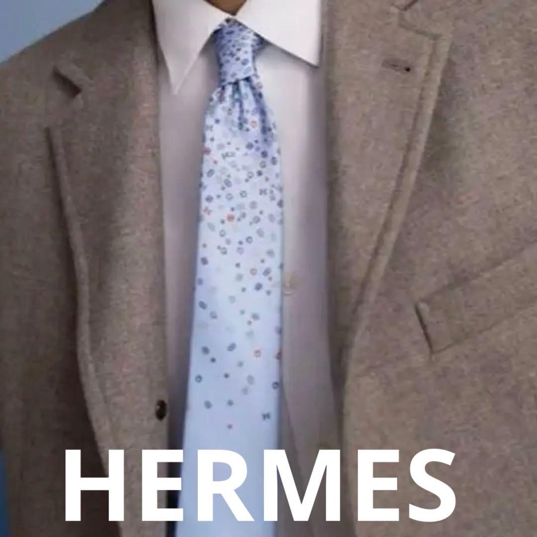 エルメス HERMES シルクツイルタイ カンカイユリ・シャッフル ブルー系