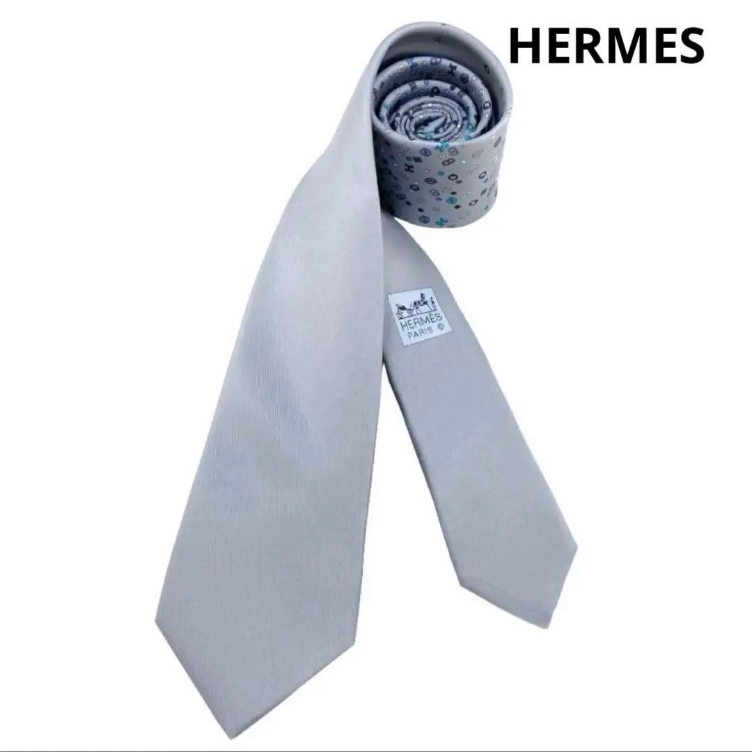 エルメス HERMES シルクツイルタイ カンカイユリ・シャッフル ブルー系