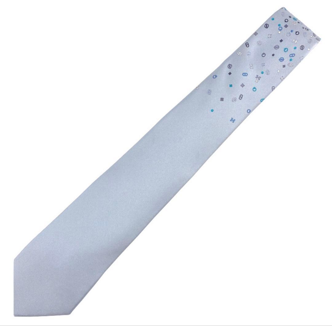 エルメス HERMES シルクツイルタイ カンカイユリ・シャッフル ブルー系