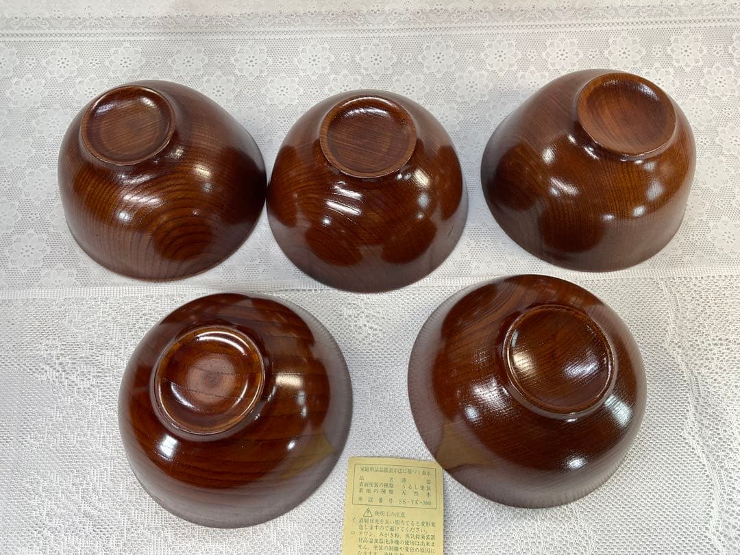 秋田　川連漆器　多用椀　天然木　5椀