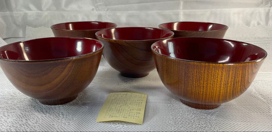 秋田　川連漆器　多用椀　天然木　5椀