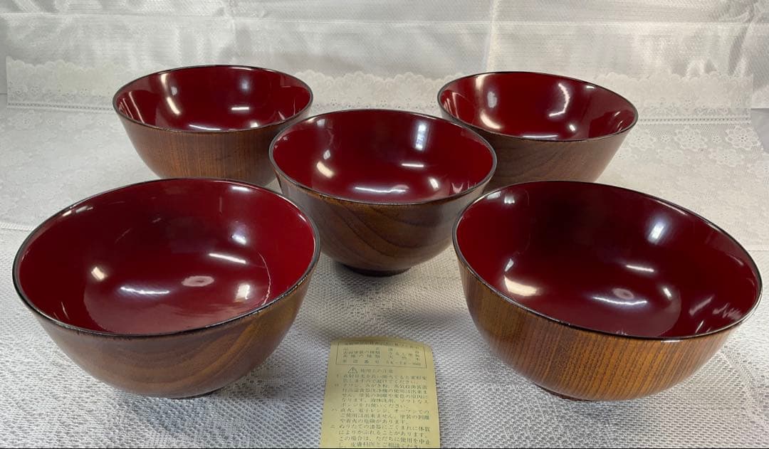 秋田　川連漆器　多用椀　天然木　5椀