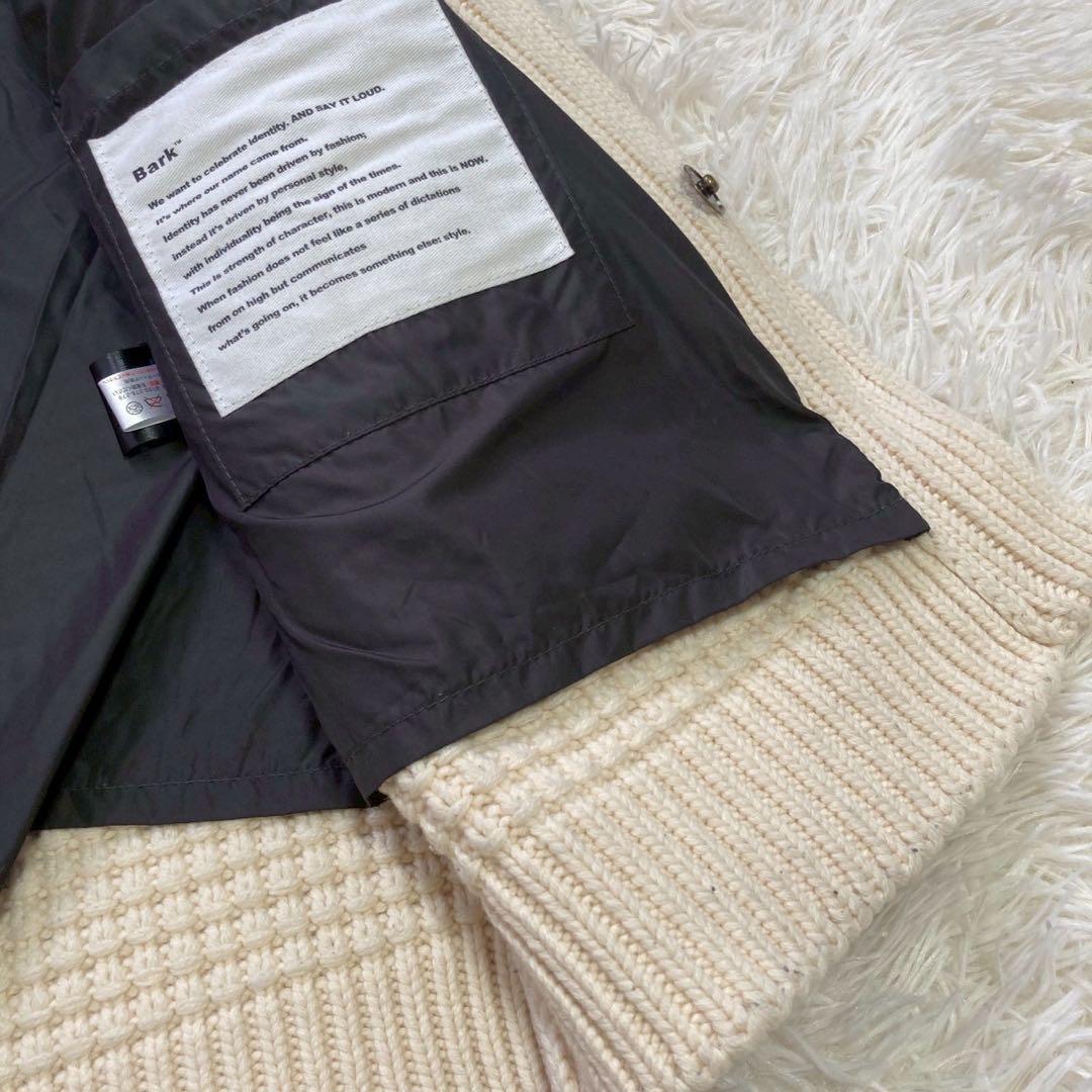 Bark ニットコート アイボリー S フード付き カジュアル ダッフル風