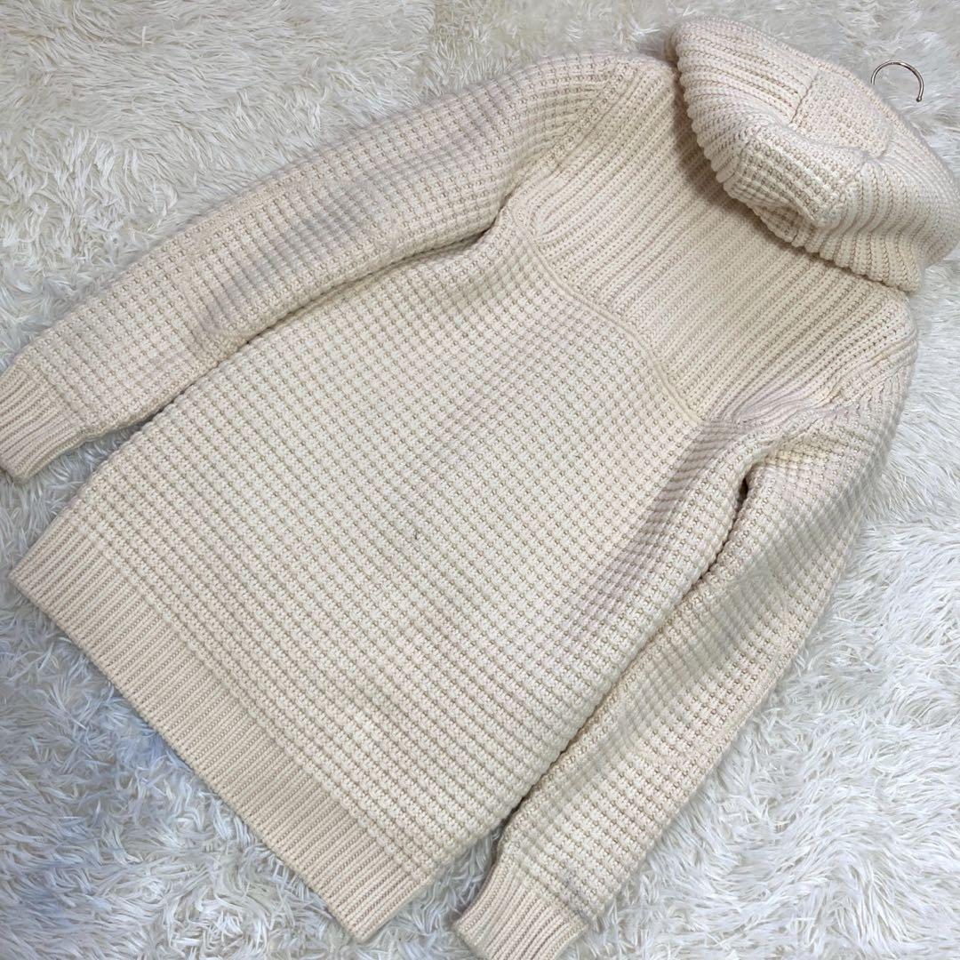 Bark ニットコート アイボリー S フード付き カジュアル ダッフル風