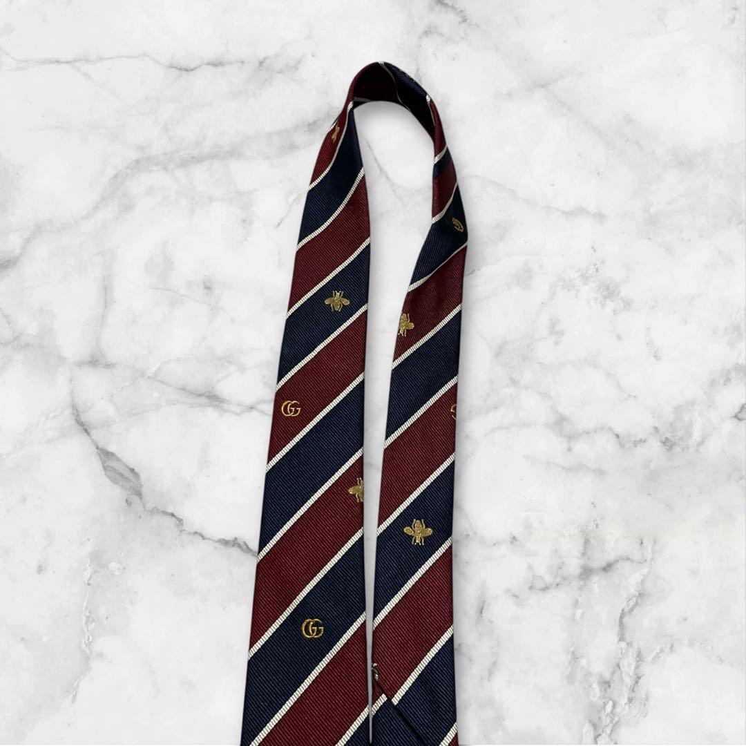 GUCCI グッチ　ネクタイ　シンボルズ　GG柄　赤　ストライプ