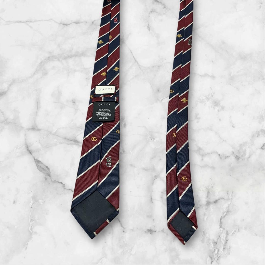 GUCCI グッチ　ネクタイ　シンボルズ　GG柄　赤　ストライプ