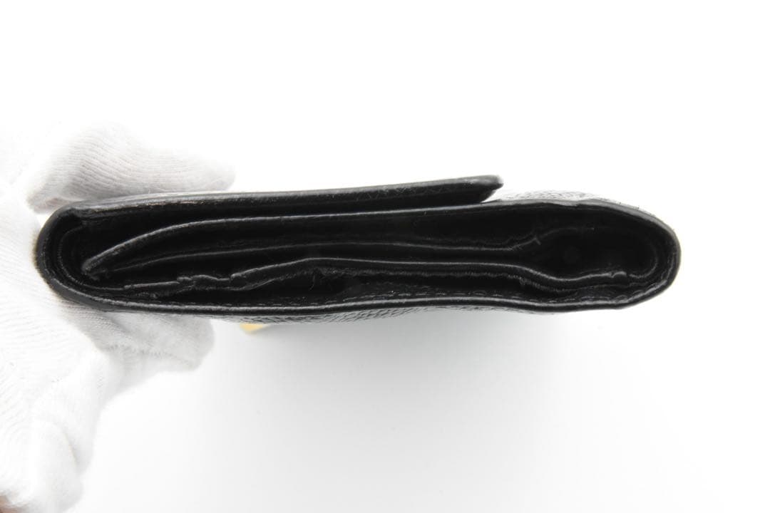 CHANEL ブラックレザー 三つ折り財布　キャビアスキンココマーク