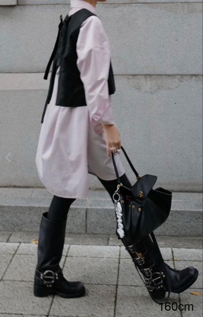 【美品】マチャットmachattエコレザーリボンベスト ブラック