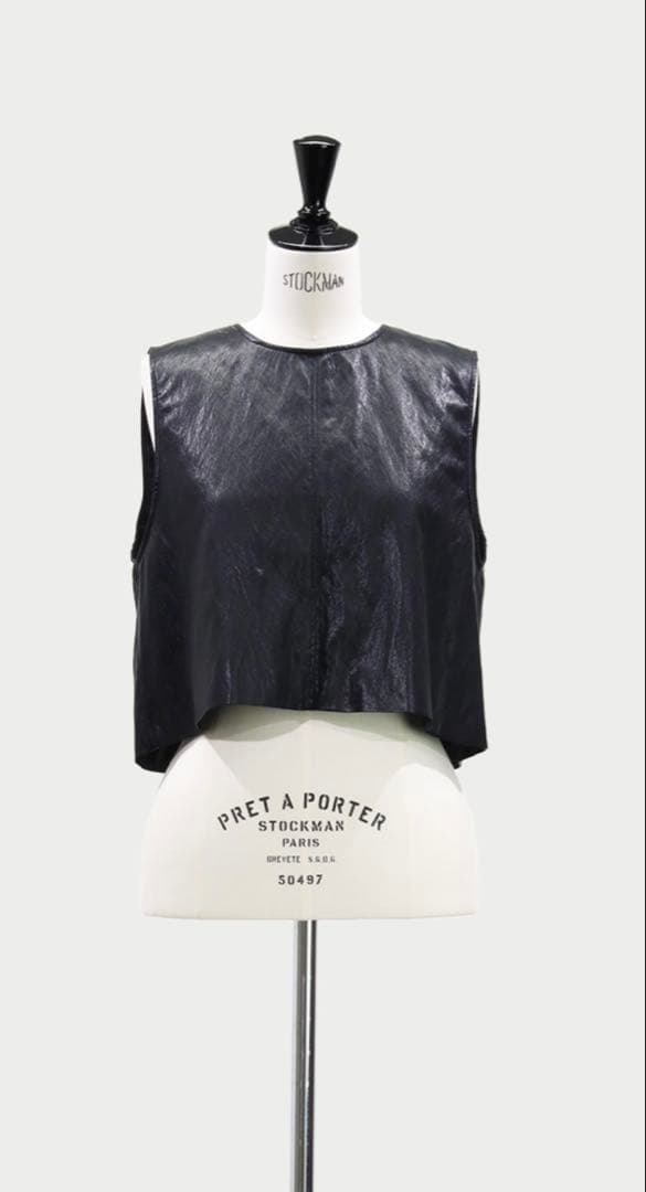 【美品】マチャットmachattエコレザーリボンベスト ブラック