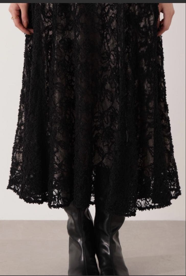 黒 レース ニット ロングワンピース
