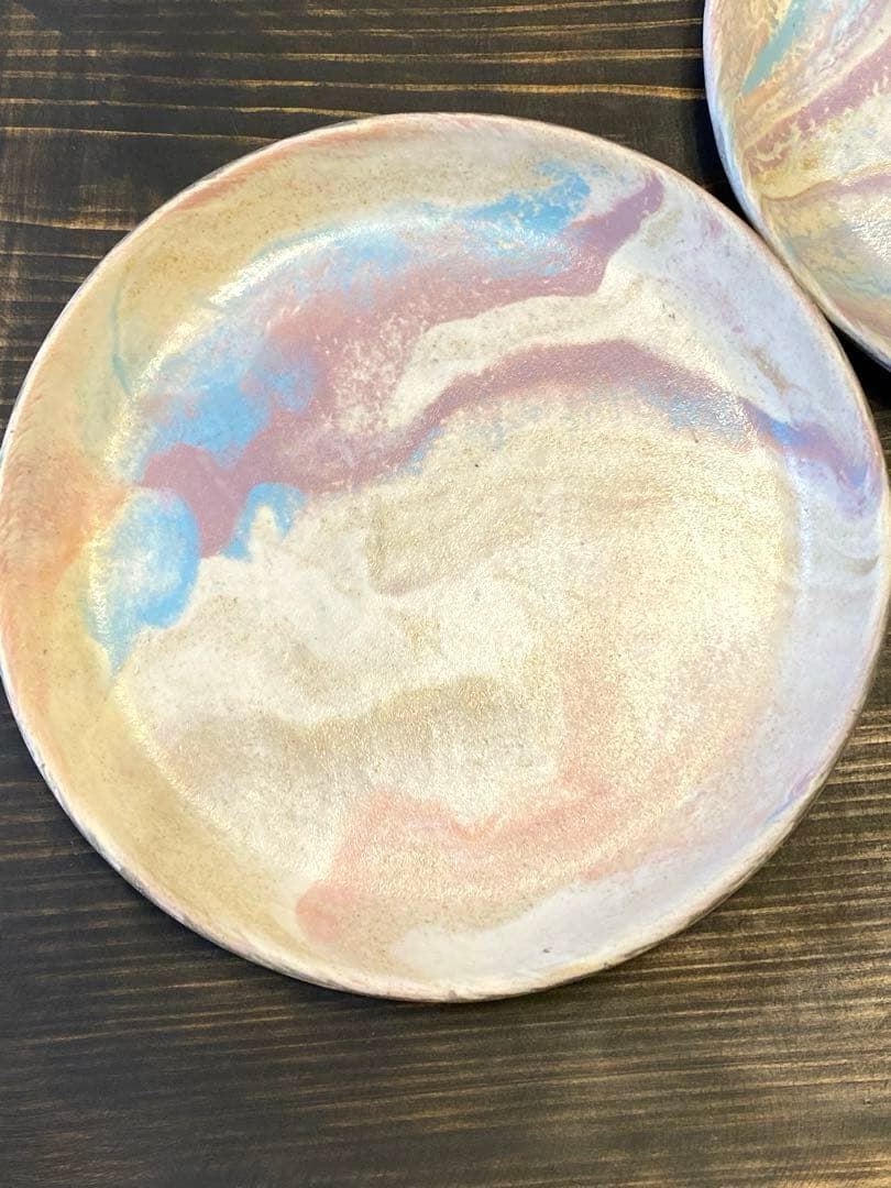 竹村良訓　マーブルプレート　2枚　一点もの　作家　中皿　貴重