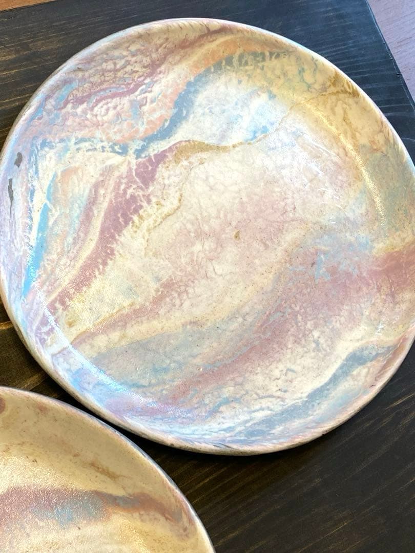 竹村良訓　マーブルプレート　2枚　一点もの　作家　中皿　貴重