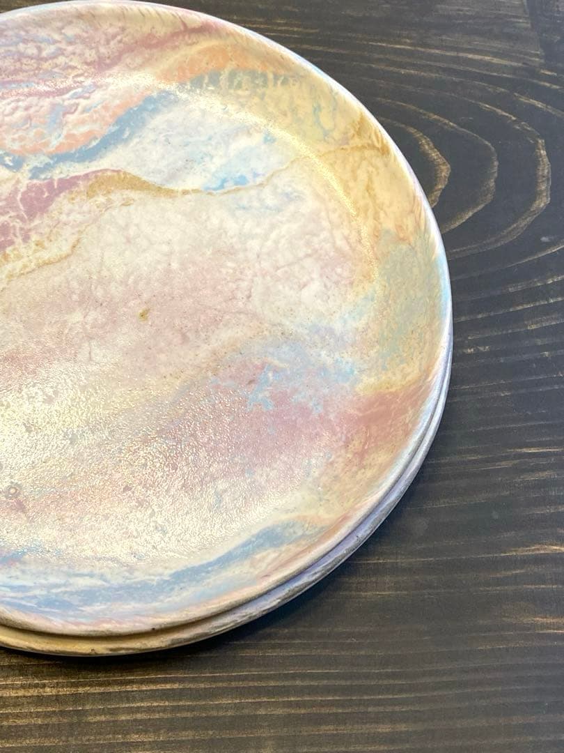 竹村良訓　マーブルプレート　2枚　一点もの　作家　中皿　貴重