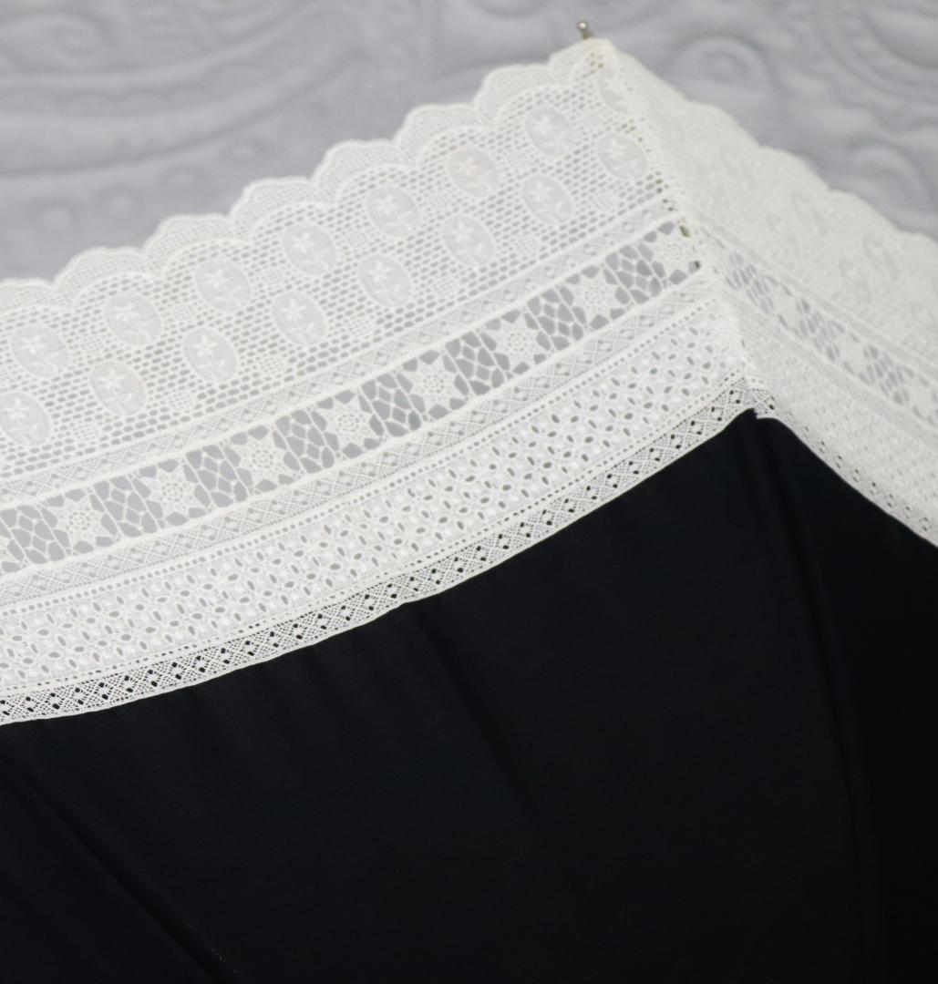 新品タグ付き【長傘 日傘】綿100％ 希少!竹ねじれ持ち手 高級レース使用 黒