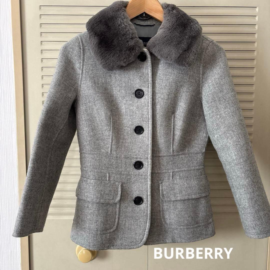 バーバリー　カシミア入りダブルフェイスハーフコート　取り外しラビット襟付き