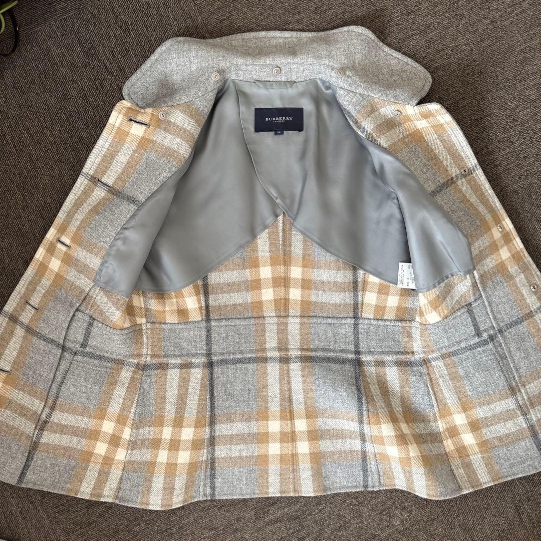 バーバリー　カシミア入りダブルフェイスハーフコート　取り外しラビット襟付き