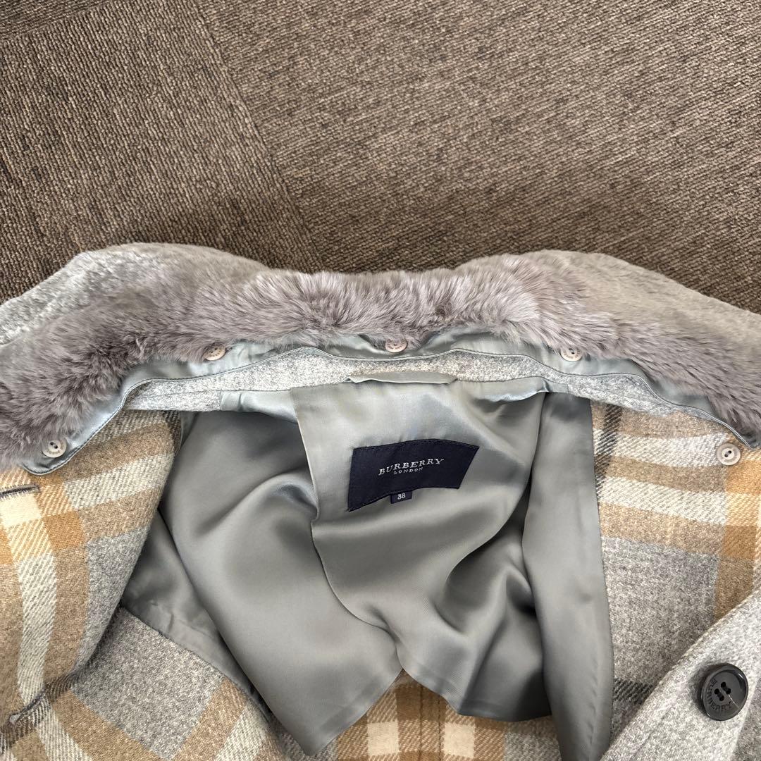 バーバリー　カシミア入りダブルフェイスハーフコート　取り外しラビット襟付き