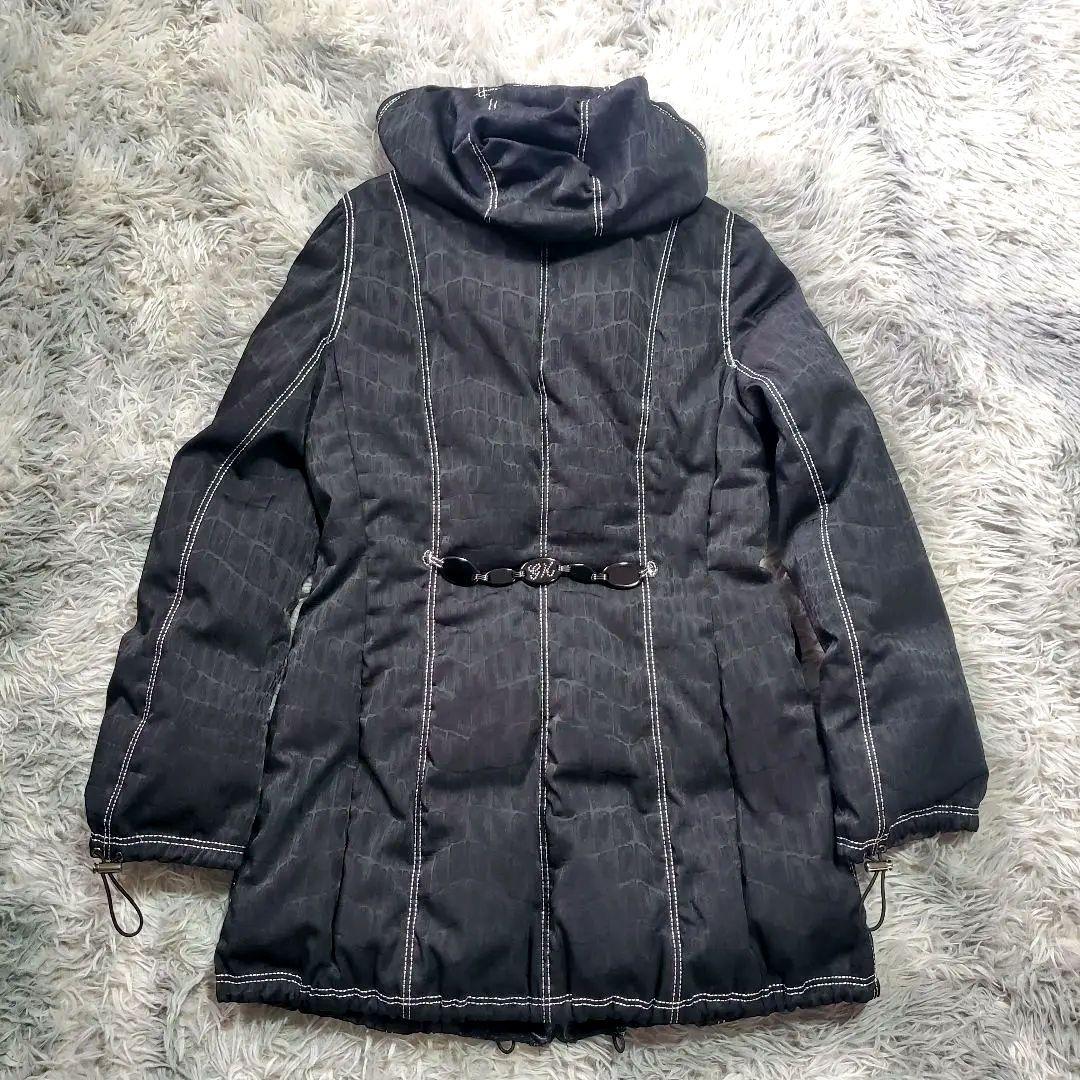 ​美品 伊太利屋 GK ダウンコート クロコ型押し ラメ 異素材 ブラック 9号